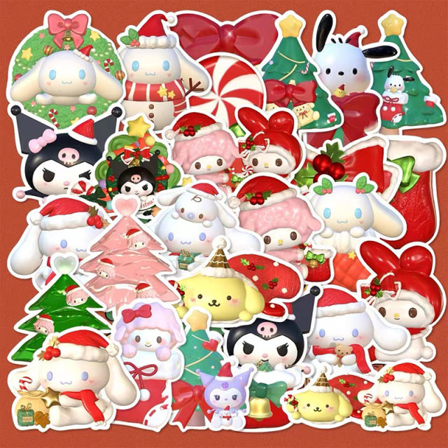 62pcs Sanrio Cartoon Santa Claus Stickers Kuromi Melody Waterproof Decals DIY Scrapbook Laptop Decoration Kawaii Christmas Gifts