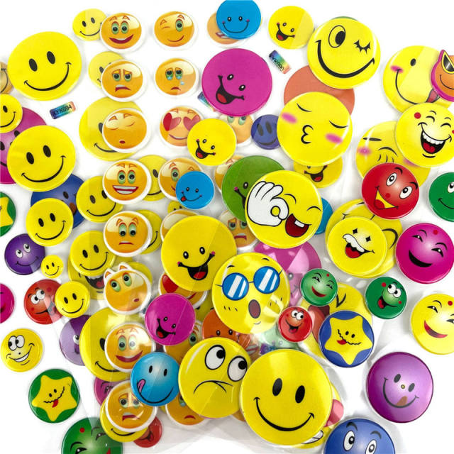 9 Sheets Smile PVC Sticker 3D Cartoon Cute Smiley Face Self-Adhesive Label Bubble Fashion Girl Boy birthday Classic Kawaii Toys