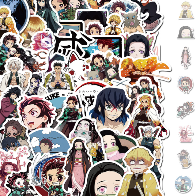 50pcs Japanese Anime Demon Slayer Stickers Kimetsu No Yaiba Waterproof Decal DIY Diary Stationery Phone Decoration Gift For Kid