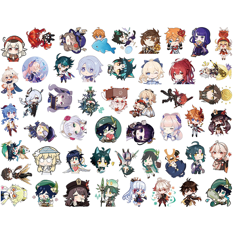 50pcs Cartoon Anime Game Genshin Impact Cute Open World Decals Laptop Skateboard Luggage DIY Waterproof Decoration Gift Children