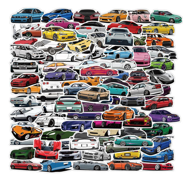 100 PCS Cartoon Car Stickers Anime Cool Sports Racing Cars Graffiti Laptop Notebook Charming PVC Waterproof Boys Children Gifts