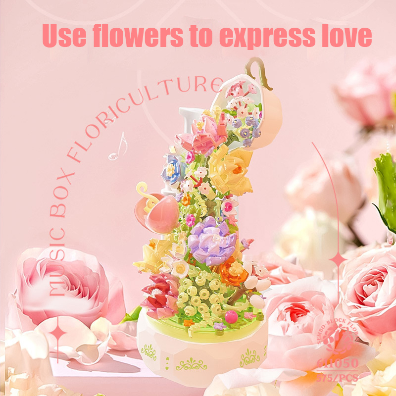 Light Music Box Assemble Flowers Building Blocks Compatible With LEGO Puzzle Decoration Children Toys Set Girls Gifts