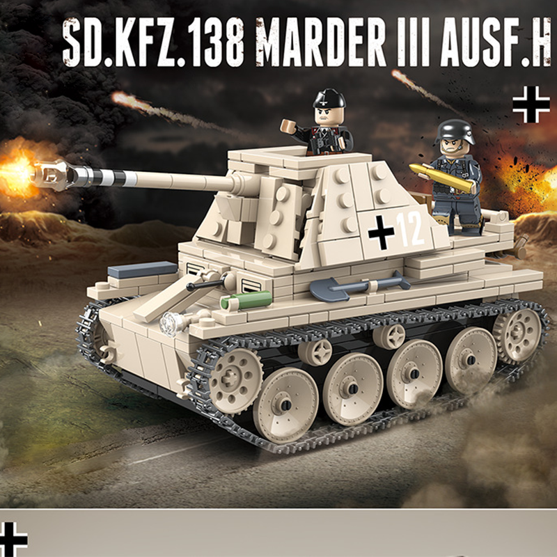 MOC WW2 Military Self-anti-tank SD.KFZ.138 Building Blocks German Soviet Soldier Army Weapons Collectible Bricks Toys Gift Boys