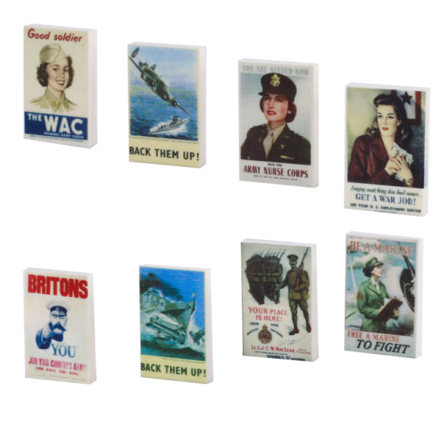 WW2 MOC Military German Soviet Army Poster Building Blocks Vintage Maps Print Tile Officer Soldier Figure Accessories Bricks Toy