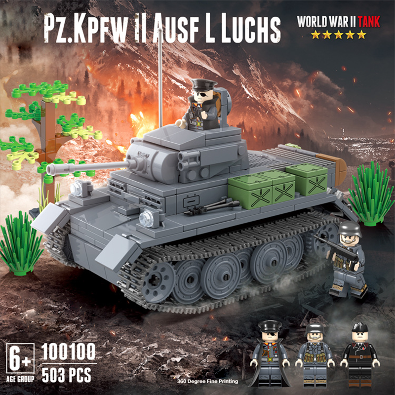 WW2 Pz.Kpfw II Ausf.L Luchs Military Tank Building Blocks Track Battle Model Army Weapons Soldier MOC Accessories Brick Boy Gift