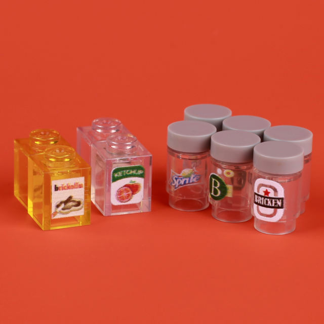 MOC Printed Blocks City Food Series Drinks Sprite Ketchup Bottles Building Bricks Accessories Supermarket Miniature Friends Toys