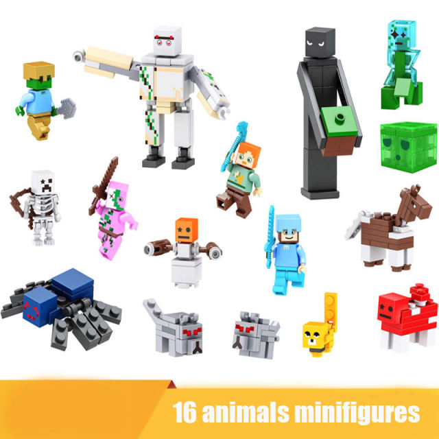 Minecraft Series Minifigures Building Blocks NPC Alex Steve War Weapon Horse Game Bricks Accessories Model Toy Gifts Kids Boys