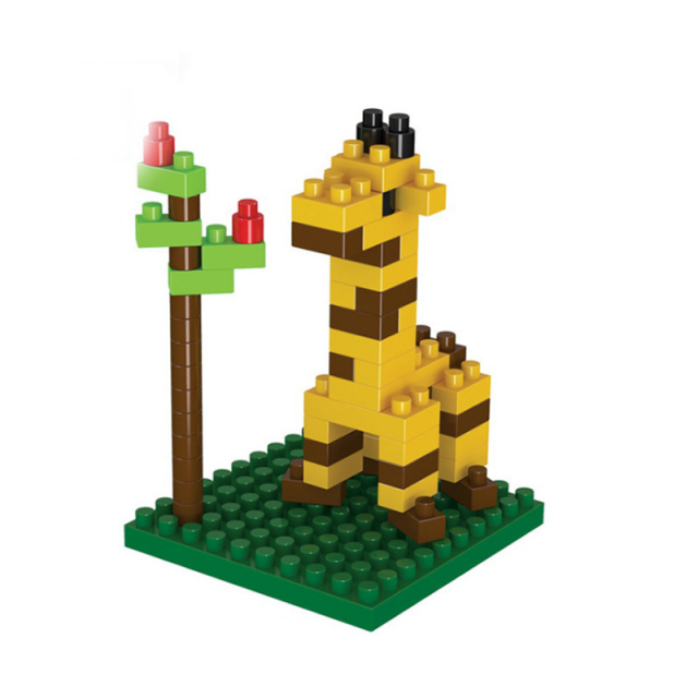 Cartoon Animals Series Building Blocks Giraffe Dinosaur Fox Micro Bricks DIY Compatible Construction Toys Set Gifts For Children