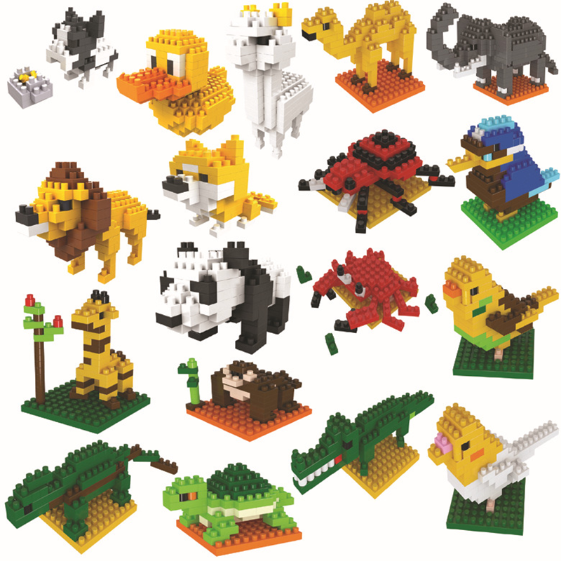 Cartoon Animals Series Building Blocks Giraffe Dinosaur Fox Micro Bricks DIY Compatible Construction Toys Set Gifts For Children