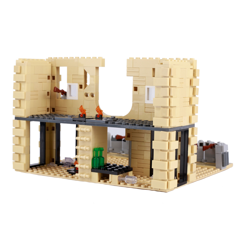 WW2 Military Ruins Trenches Building Blocks Army Soldier Figures Guns Weapons Fortress Blockhouse Accessories Brick Toy Gift Boy