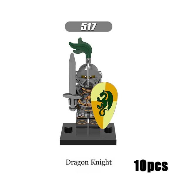 X0148 Medieval Military Soldiers Minifigures Set Building Blocks Dragon Knight Kingdom Knight Frightening Knight Heroic Knight Action Mini Figures Weapon Helmet Shield Armor Sword Assemble MOC Accessories Bricks Toys Children