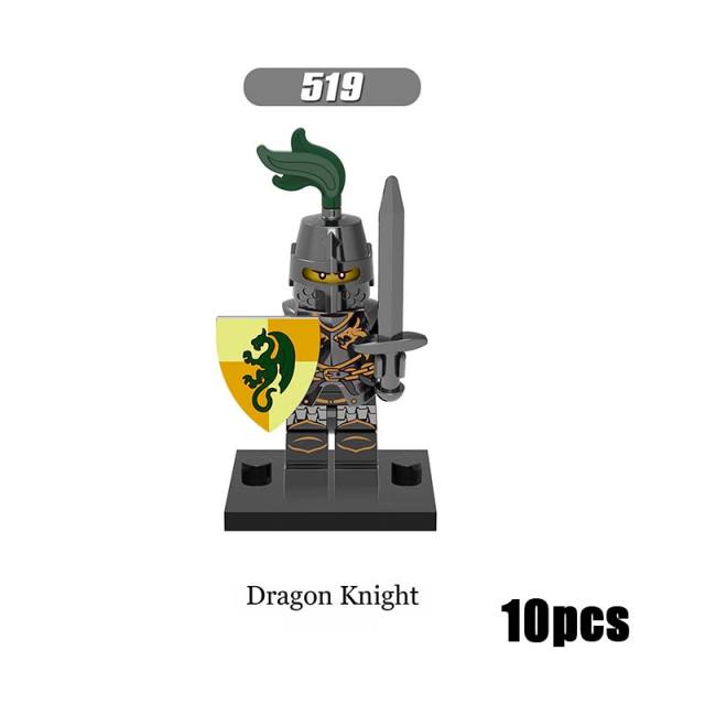 X0148 Medieval Military Soldiers Minifigures Set Building Blocks Dragon Knight Kingdom Knight Frightening Knight Heroic Knight Action Mini Figures Weapon Helmet Shield Armor Sword Assemble MOC Accessories Bricks Toys Children