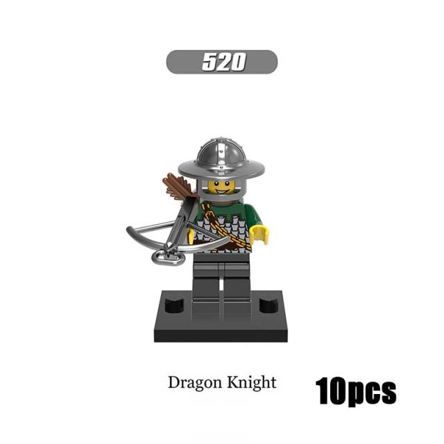 X0148 Medieval Military Soldiers Minifigures Set Building Blocks Dragon Knight Kingdom Knight Frightening Knight Heroic Knight Action Mini Figures Weapon Helmet Shield Armor Sword Assemble MOC Accessories Bricks Toys Children