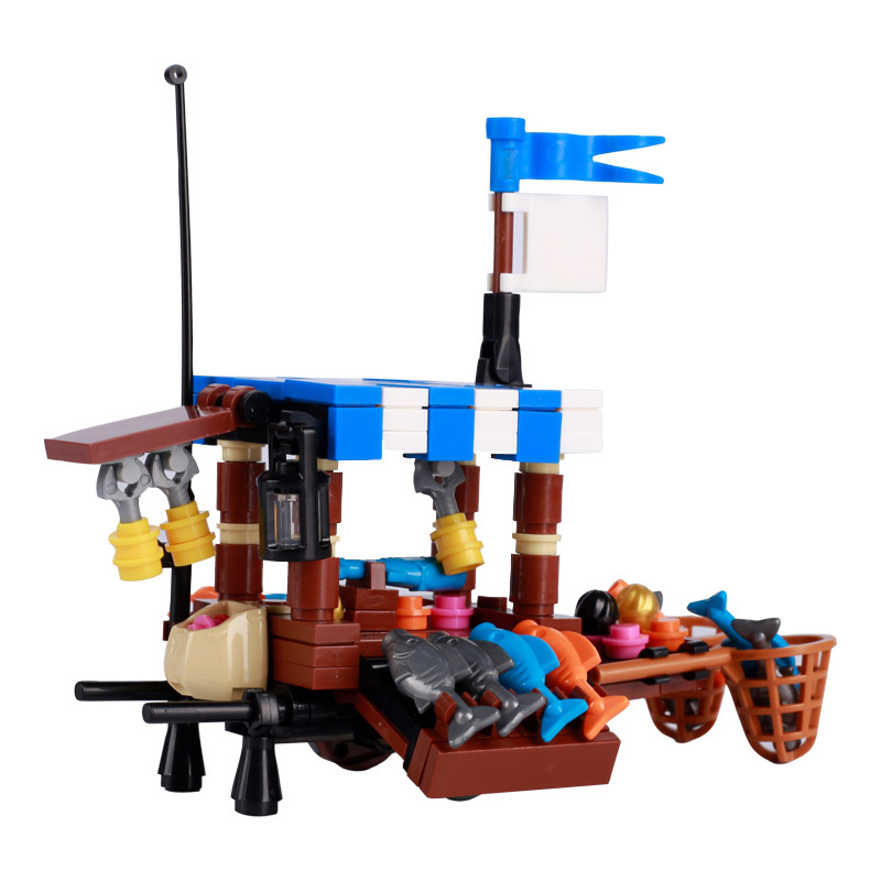 MOC City Medieval Vegetable Seafood Carriage Building Blocks Food Fish Pumpkin Vehicle Street Trolley Figures Parts Brick Toys