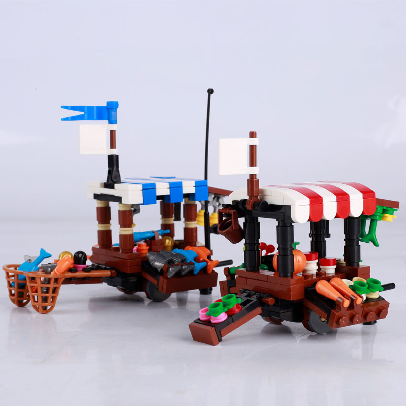 MOC City Medieval Vegetable Seafood Carriage Building Blocks Food Fish Pumpkin Vehicle Street Trolley Figures Parts Brick Toys