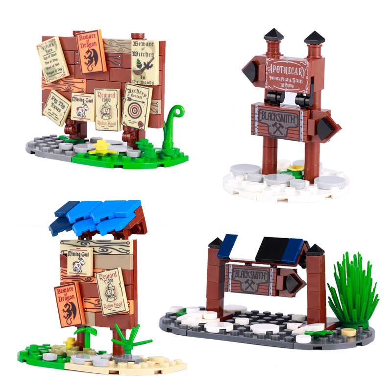 MOC City Street Bulletin board Building Blocks Newspaper Grass View Creative Model Printed Decoration Bricks Boys Kids Toys Gift
