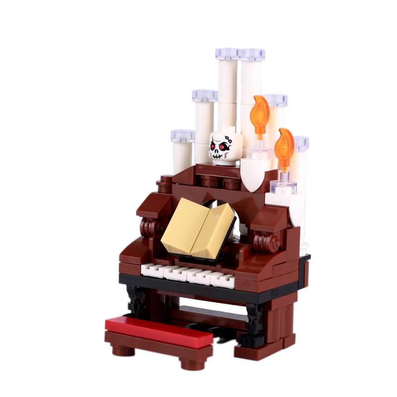 Halloween Series Piano Building Blocks Minifigures Model Ghost Skull Flame Spider Bricks Zither Seat Bat Bone Terror Toys Kids