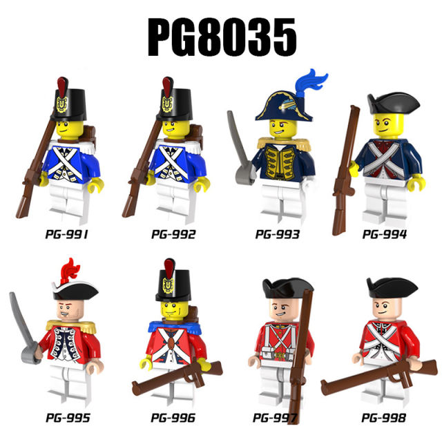 PG8035 Military Imperial Navy Series Minifigures Building Blocks Redcoat Bluecoat Army Soldier Sword Governor Guards Toy Children