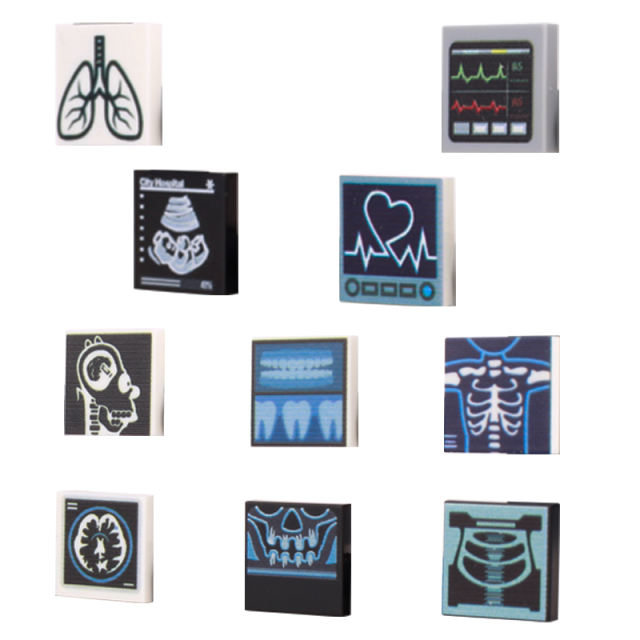 MOC City Medical Printed Building Blocks Minifigures Accessories Mini Part Electrocardiogram Heart CT Figures Model Toy Children