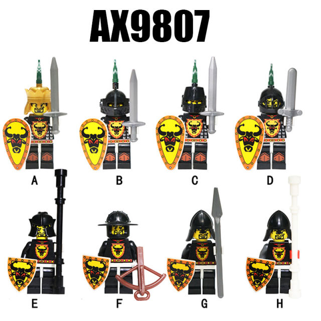 AX9807 Medieval Ox King Knight Minifigurs Building Blocks Ancient Legion Soldier Crown Shield Bow Arrow Boys Toys Children Gifts