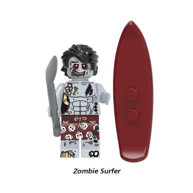 MOC Zombies Minifigures Building Blocks Surfer Cheerleader Girl Board Halloween Skeleton Sledge Game Accessorie Models Toys Gift