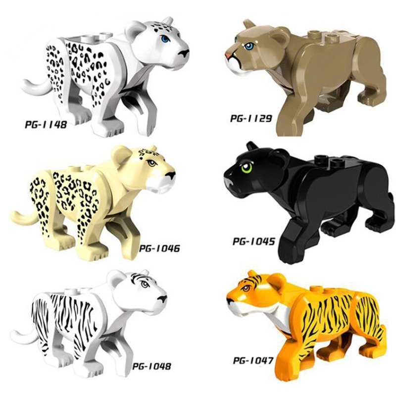 Tiger Leopard Assembling Bricks White Tiger Cougar Animals MOC Lion