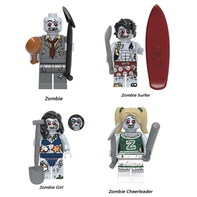 MOC Zombies Minifigures Building Blocks Surfer Cheerleader Girl Board Halloween Skeleton Sledge Game Accessorie Models Toys Gift