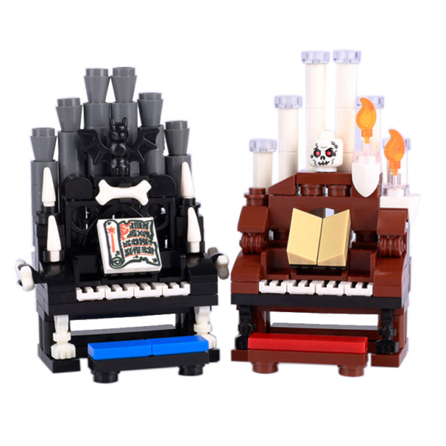 Halloween Series Piano Building Blocks Minifigures Model Ghost Skull Flame Spider Bricks Zither Seat Bat Bone Terror Toys Kids