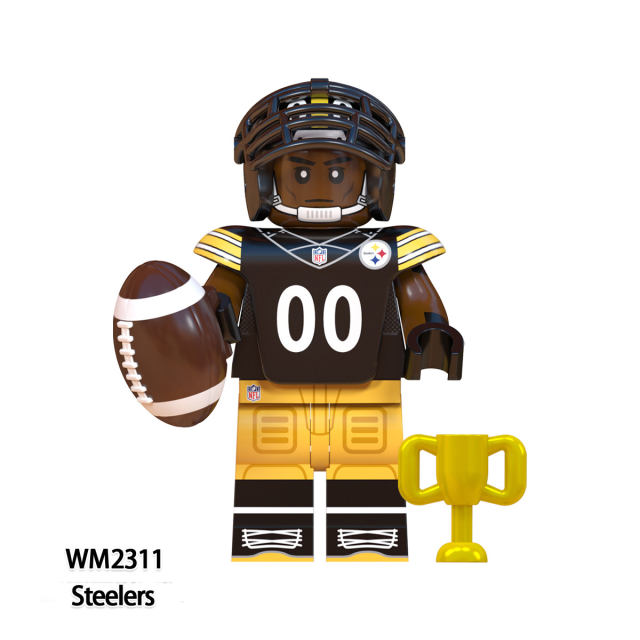 WM6134 Rugby Series Minifigures Building Blocks Pittsburgh Steelers Los Angeles Rams  Miami Dolphins Headguard Toys Gifts Kids