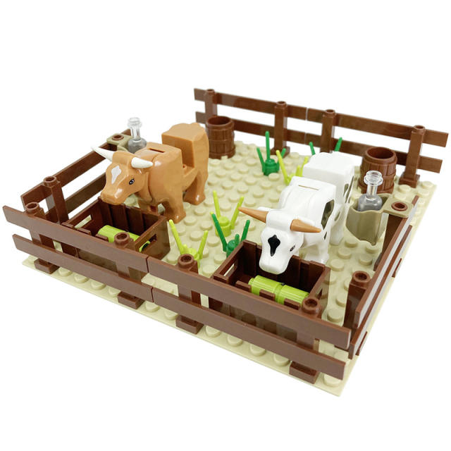 City MOC Farm Series Minifigures Building Blocks Radish Piglet Chicken Coop Kennel Cowshed Corn Field Zoo Animals Figures Toys