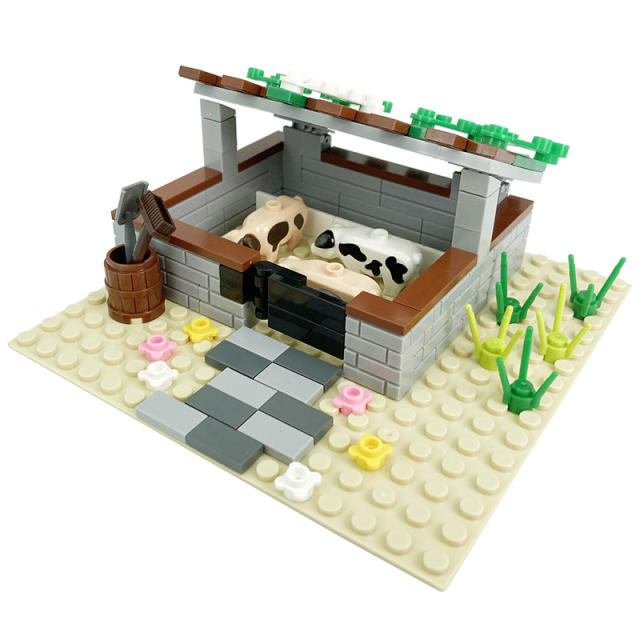 City MOC Farm Series Minifigures Building Blocks Radish Piglet Chicken Coop Kennel Cowshed Corn Field Zoo Animals Figures Toys