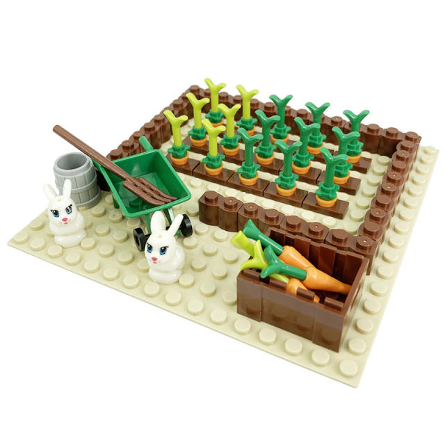 City MOC Farm Series Minifigures Building Blocks Radish Piglet Chicken Coop Kennel Cowshed Corn Field Zoo Animals Figures Toys
