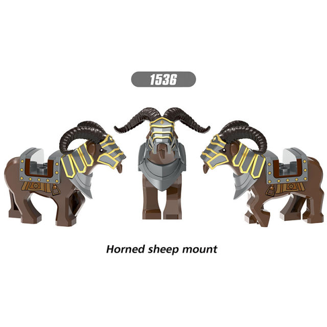 XH1536 Medieval Knight Horned Sheep Boar Mount Building Blocks Accessories Weapons War Battle Animal Action Figures Toys Kids