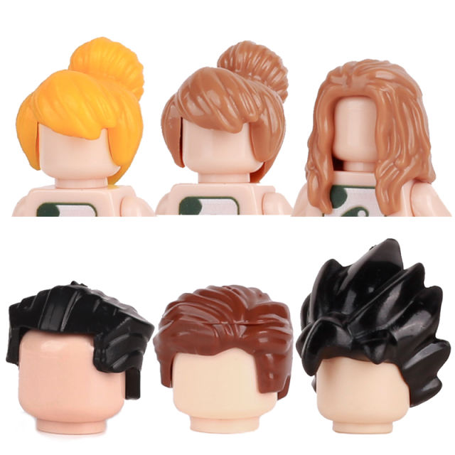 City Minifigures Hairstyle Building Blocks Head Accessories Cartoon Yellow Brown Black Helmets Headwear Caps MOC Toys Gifts Kids