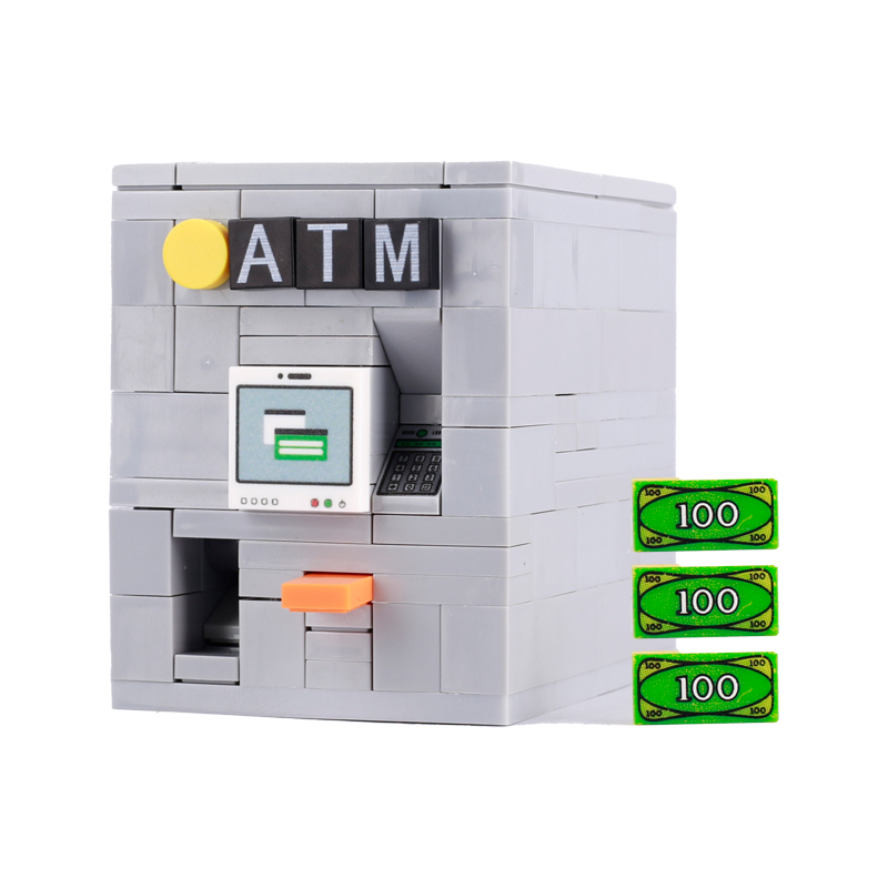 City Scen ATM Cash Coin Operated Beverage Machine Building Blocks Fanta Soda Street View Assemble Accessories Model MOC Kids Toy