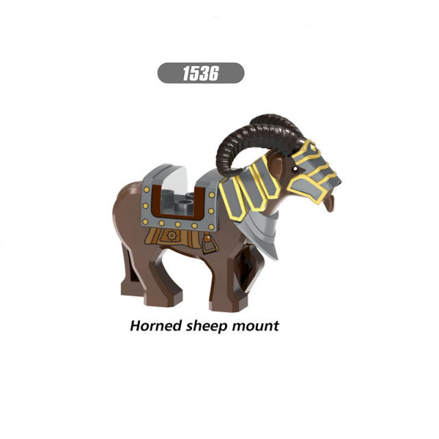 XH1536 Medieval Knight Horned Sheep Boar Mount Building Blocks Accessories Weapons War Battle Animal Action Figures Toys Kids