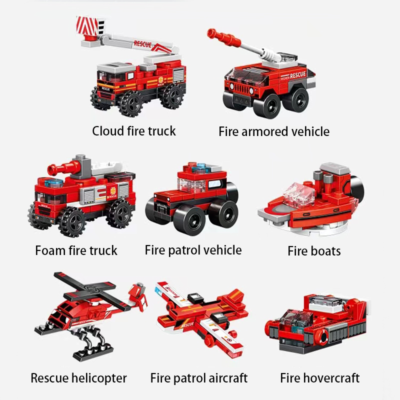 Heavy Industry Series Engineering Vehicle Building Blocks Fire Engine Scaling Ladder Armored Car Speedboat Patrol Toys Kid Gifts