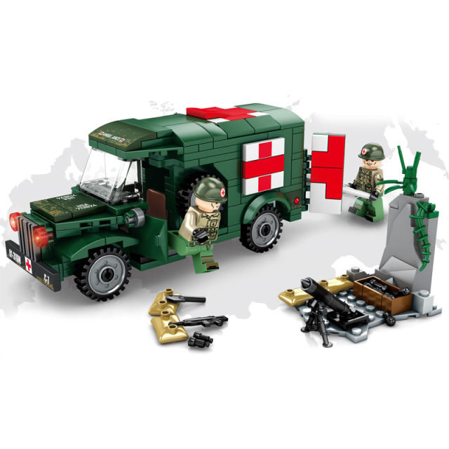WW2 Military US T214 WC54 Ambulance Minifigures Building Blocks Soldiers Weapons Army Medical Rescue Vehicle Car Boys GiftsToys