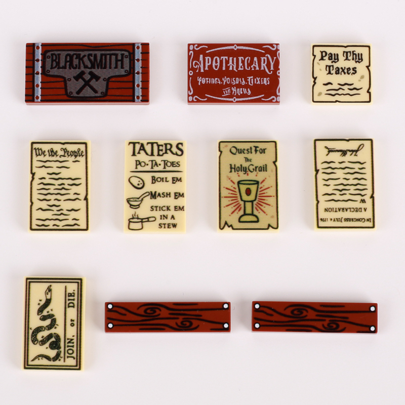 City Medieval Indicator Printed Building Blocks Newspaper Wood Posters Number Plate Classic Decorative Compatible Toys Children