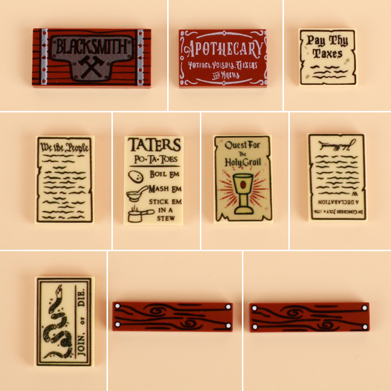 City Medieval Indicator Printed Building Blocks Newspaper Wood Posters Number Plate Classic Decorative Compatible Toys Children
