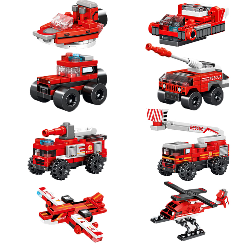 Heavy Industry Series Engineering Vehicle Building Blocks Fire Engine Scaling Ladder Armored Car Speedboat Patrol Toys Kid Gifts