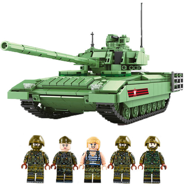 WW2 Russia T-14 Armata Main Battle Tank Minifigures Building Blocks War Army Vehicle Weapon Accessories Assemble Toys Kids Boys