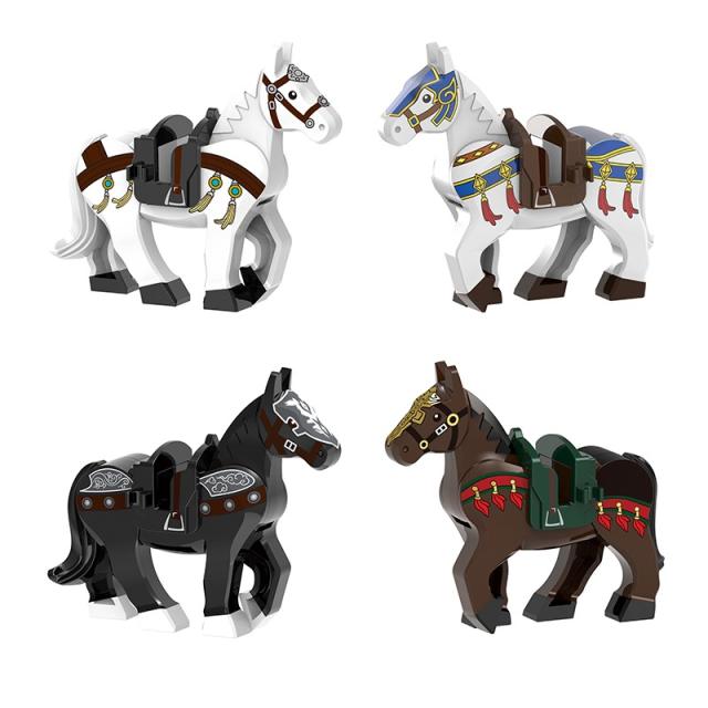 The Three Kingdoms Ancient Warrior Horse Series Building Blocks Medieval Generals Red Hare Saddle War Soldiers Kids Toy Children