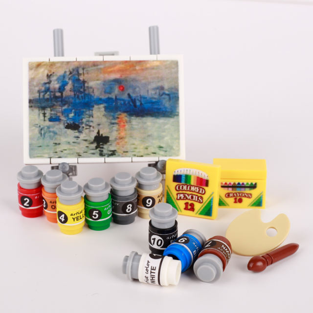 City MOC Oil Painting Series Sticker Building Blocks Print Easel Color Palette Pigment Brush Van Gogh The Starry Night Toys Gift