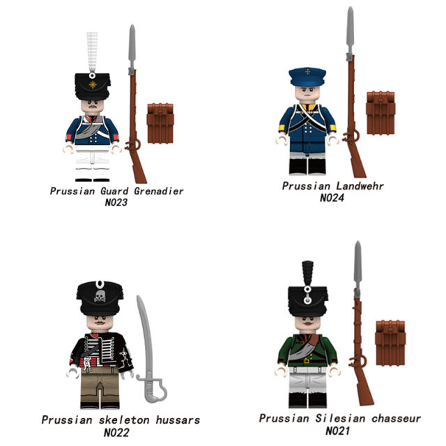 N021-024 Medieval Military Napoleon Series Prussian Soldiers Minifigures Building Blocks Germany French Weapon Gun Soldiers Toys Boy