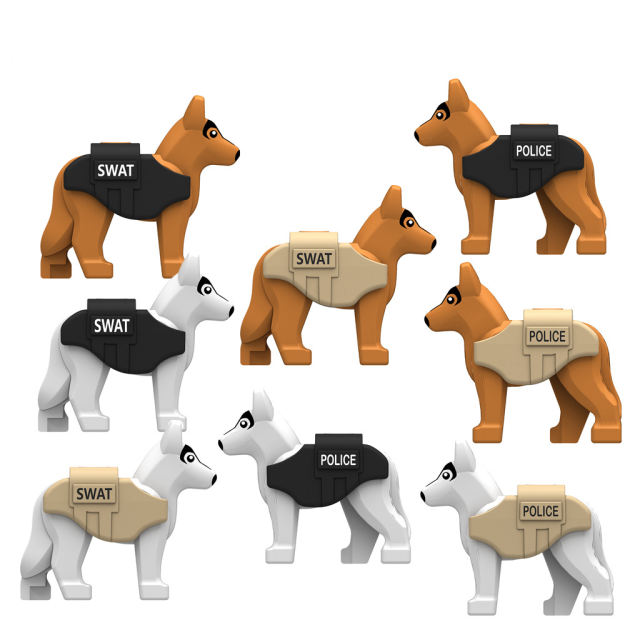 Small Particle Police Dog Bulletproof Vest Building Block Animal Parts Soldier Military Search Rescue SWAT Toy For Children Gift