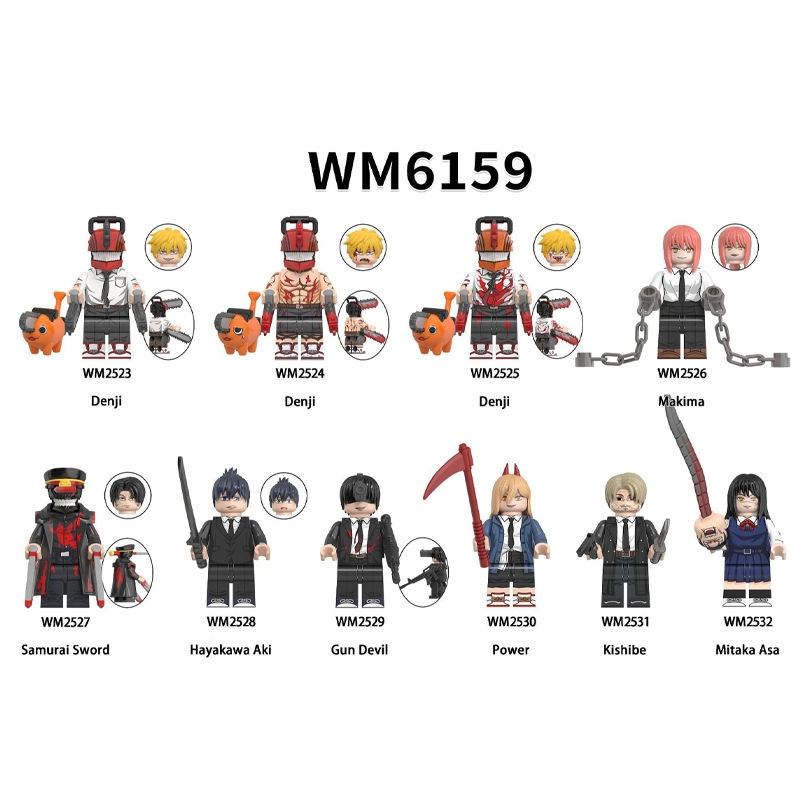 KT1067 Chainsaw Man Bricks Horror Anime Action Figure Blocks Christmas Toys  For Children WM6159 KF6181A KF6180