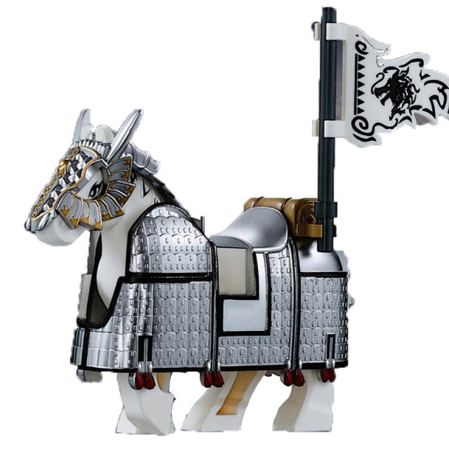 Ancient Chinese Three Kingdoms Heavy Armored War Horse Iron Butcher Building Blocks Armour Golden Scale Soldiers Mount Boys Gift