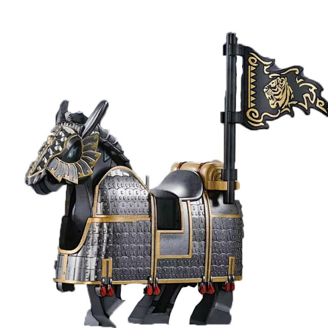Ancient Chinese Three Kingdoms Heavy Armored War Horse Iron Butcher Building Blocks Armour Golden Scale Soldiers Mount Boys Gift