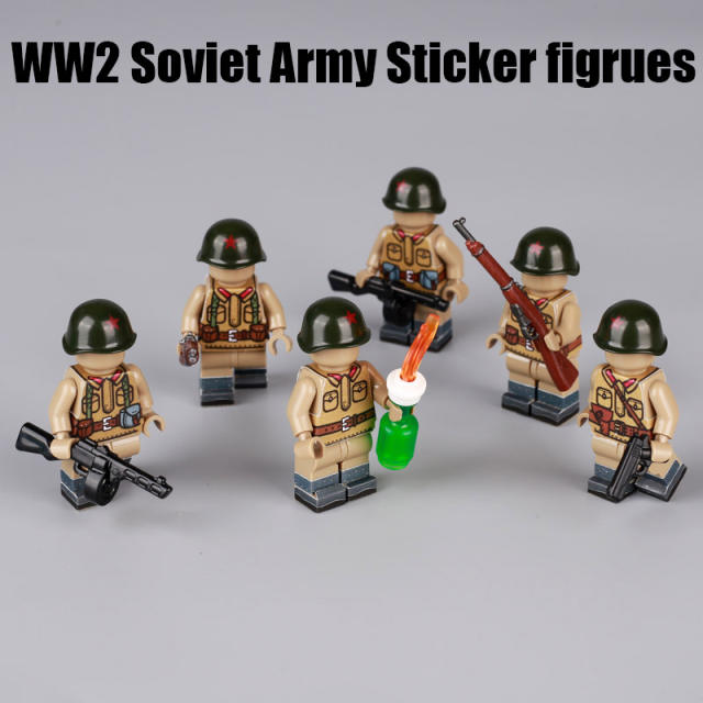WW2 Soviet Army Sticker Military Seires Minifigrues Building Blocks Helmet Soldiers Weapon Gun Accessories Parts Toys Gifts Boys